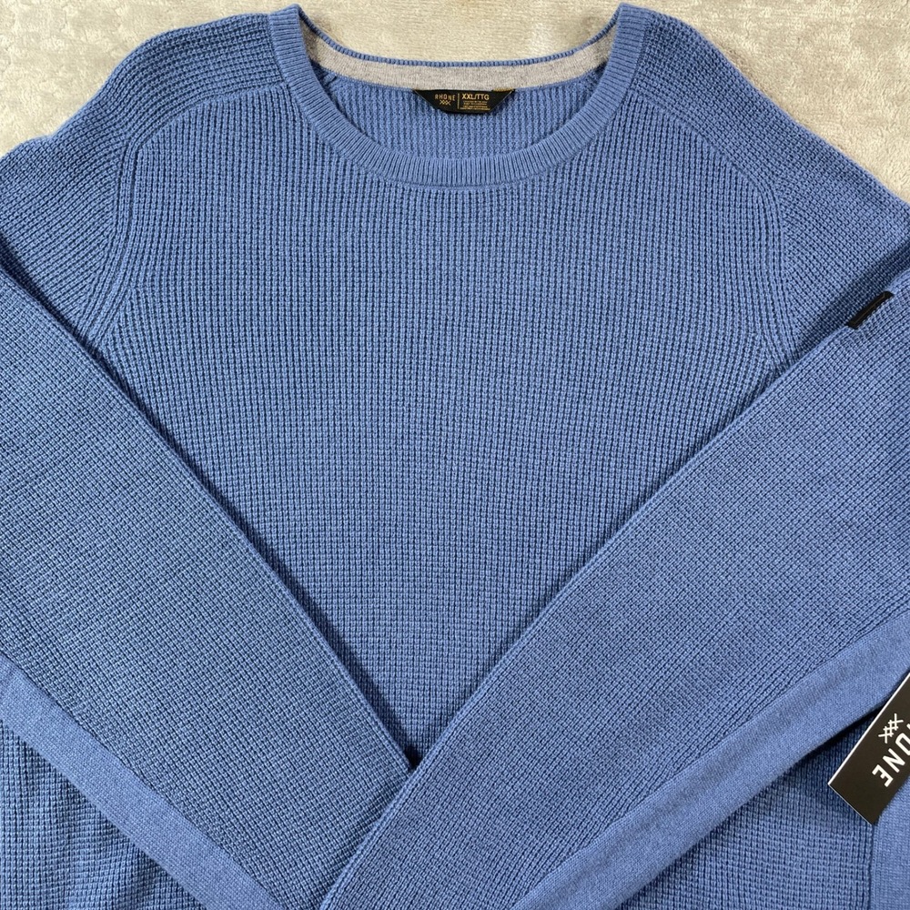 Rhone Walden Waffle Sweater Mens XXL Blue Wool Cashmere Soft Preppy Casual - Picture 2 of 11